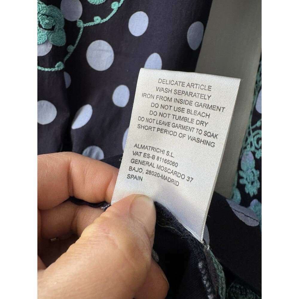 Almatrichi Madrid Spain Sz 36 Tunic Dress Navy Blue Polka Dot Floral Embroidered - Picture 5 of 12
